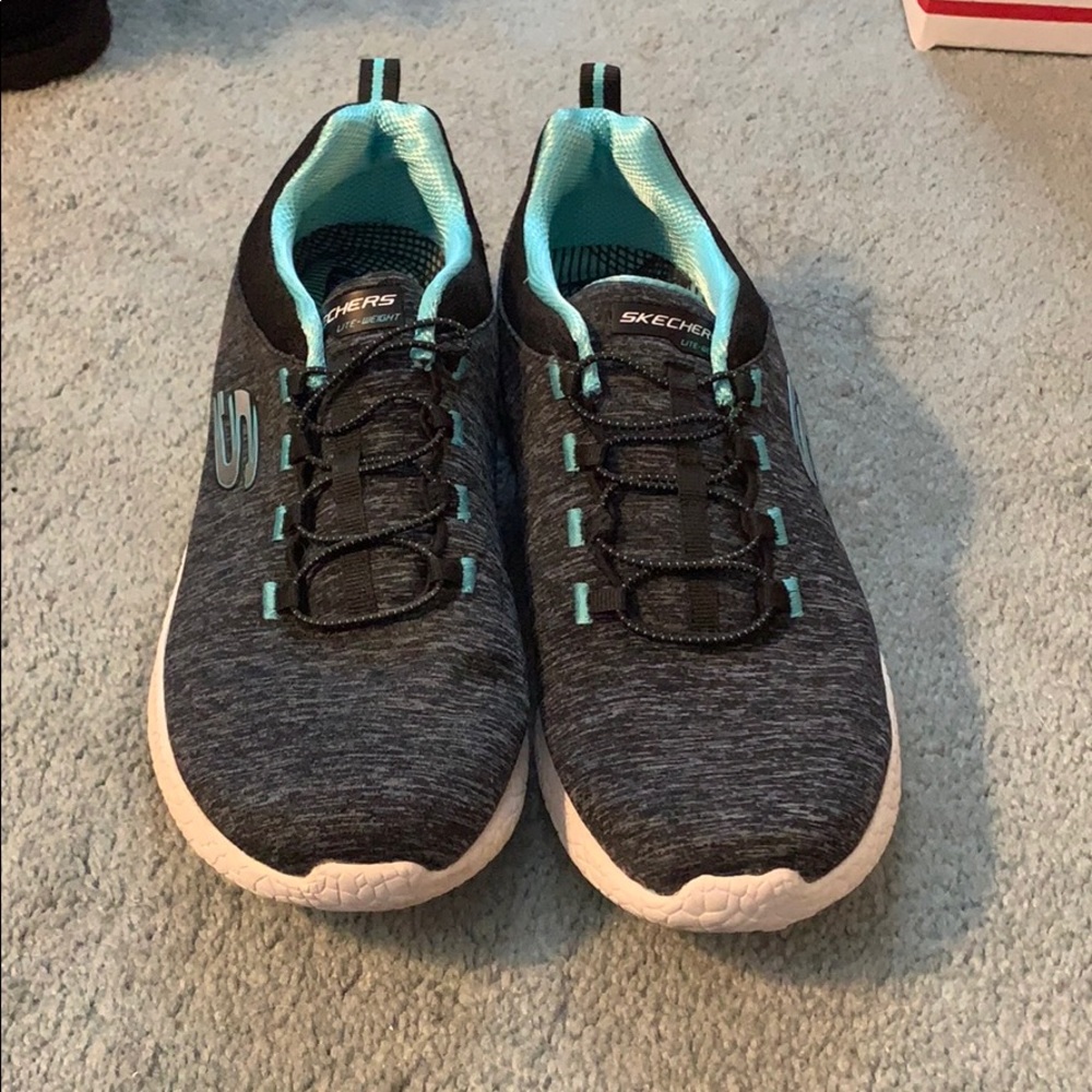 Gray and black Skechers